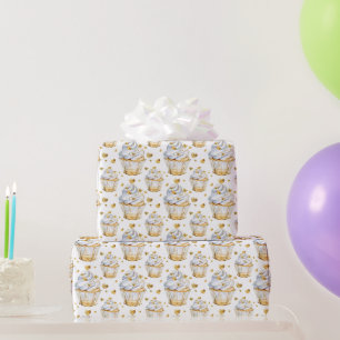 Papier Cadeau Gâteaux Cupcakes Cœurs D'or Anniversaire