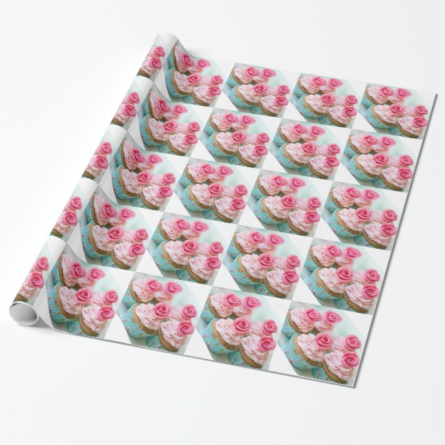 Papier Cadeau Gâteaux de la coupe rose (Déroulé)