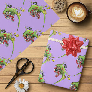 Papier Cadeau Gecko Tribal Lavande Vert Rouge