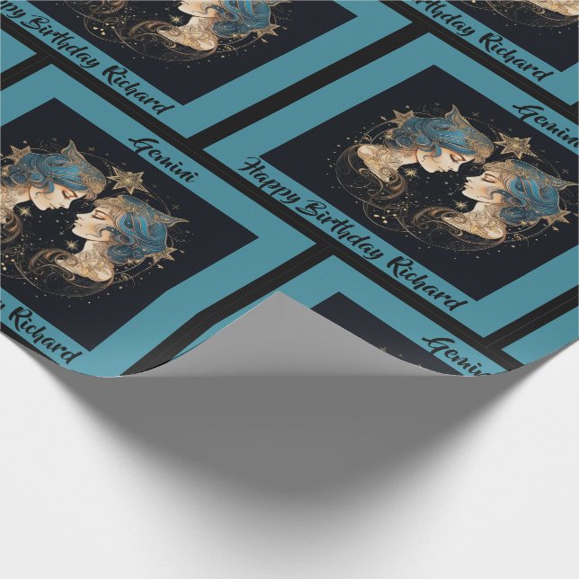 Papier Cadeau Gemini Ajouter un nom Anniversaire Zodiac Cadeau (Coin)