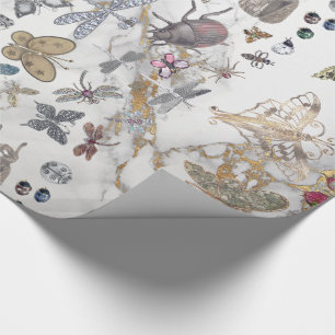 Papier Cadeau Gemme grise de marbre d'insectes de papillon de