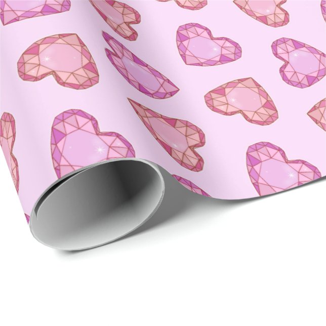 Papier Cadeau Gemstone Hearts Cute Pink Valentines Day (Coin rond)