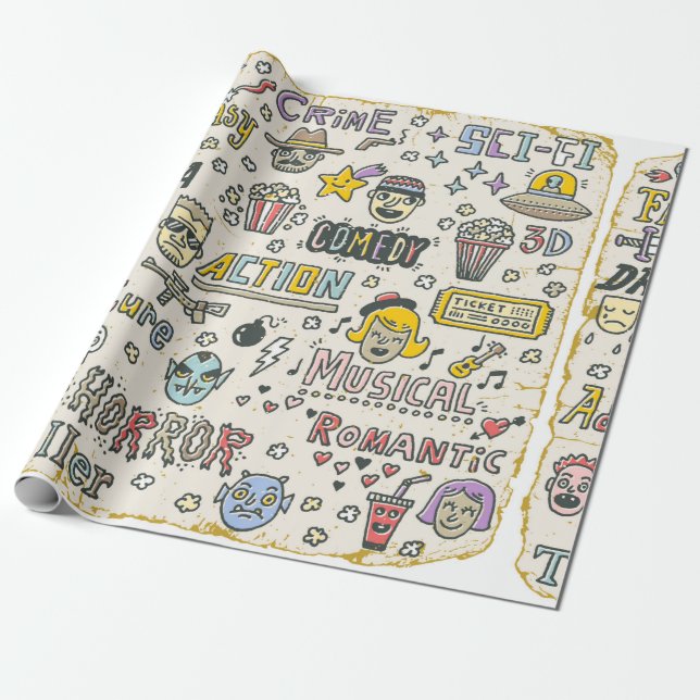 Papier Cadeau Genres de film. Spectacles TV, série Funny Doodle  (Déroulé)