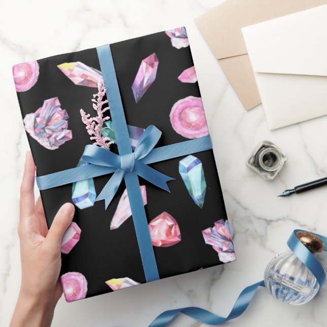 Papier Cadeau Géodes aquarelles et Motif de cristaux (Cadeaux)