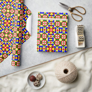 Papier Cadeau Géométrie rouge, jaune, noir, bleu et vert