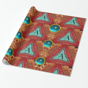 PAPIER CADEAU GÉOMÉTRIQUE ABSTRAITE BLEU ROUGE TRIANGLE GÉM MONO