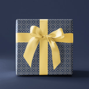 Papier Cadeau Géométrique arabe   Marine Blue Gold