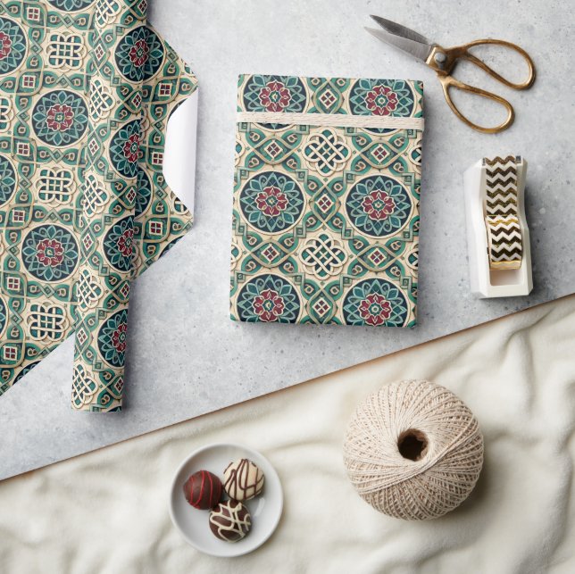 Papier cadeau géométrique émeraude rubis saphir po (Artisanat)