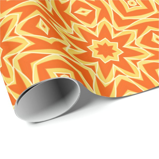 Papier Cadeau Géométrique étoile Abstraite - Orange et Or (Coin rond)