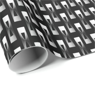 Papier Cadeau Géométrique métallique d'art déco - argent et noir