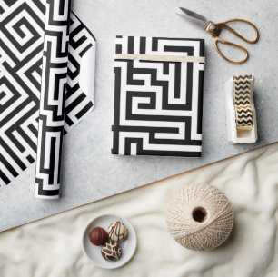 Papier Cadeau Géométrique Moderne Luxueux Noir et Blanc