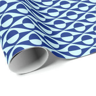 Papier Cadeau géométrique modernité milieu de siècle, indigo, bl
