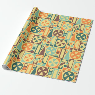 Papier Cadeau Géométrique orange moderne de la rétro moitié 