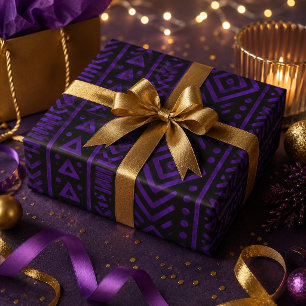 Papier Cadeau Géométrique Tribal Violet Bold Afrocentrique