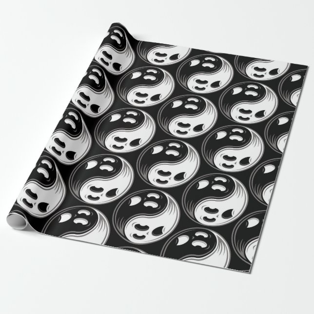 Papier Cadeau Ghost Yin Yang Noir et blanc (Déroulé)