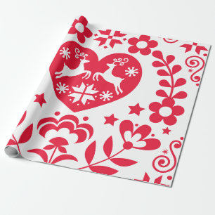 PAPIER CADEAU GIFT WRAP SCANDINAVIAN FOLK MOTIF NOËL
