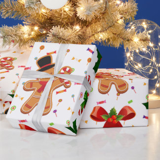 Papier Cadeau Gingerbread Christmas Candy Ribbon