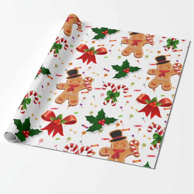 Papier Cadeau Gingerbread Christmas Candy Ribbon (Déroulé)