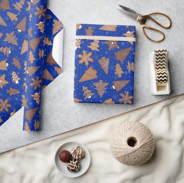 Papier Cadeau Gingerbread Cookies Blue Retro Christmas (Artisanat)