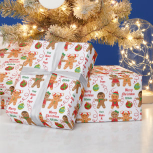 Papier Cadeau Gingerbread Cookies et ornements de Noël