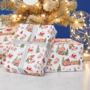 Papier Cadeau Gingerbread de Noël Rouge