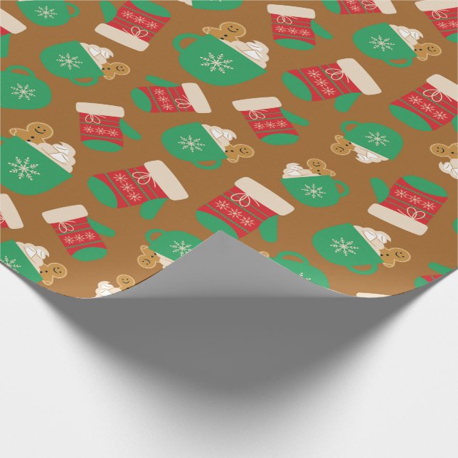 Papier Cadeau Gingerbread Latte Gants de Noël Brown sans couture (Coin)