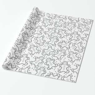 Papier Cadeau Gingerbreads Cute Black and White Christmas