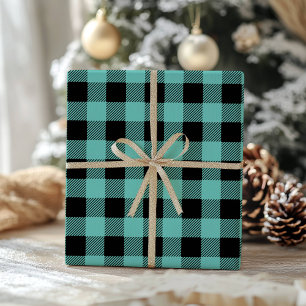 Papier Cadeau Gingham à carreaux de buffle noir sarcelle Lumberj