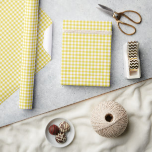 Papier Cadeau Gingham Classique Jaune Doré