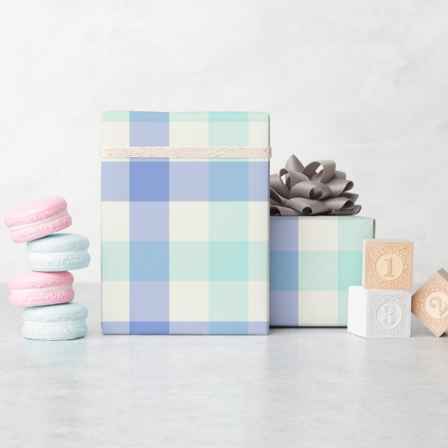 Papier cadeau - Gingham Océan (Baby Shower)