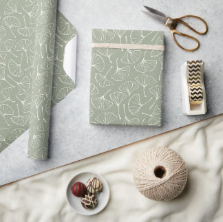 Papier Cadeau Ginkgo Leaves Japandi Neutral Botanical Sage Green