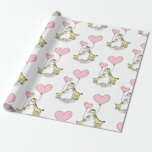 Papier Cadeau Girafe Ballon Rose Maman Baby Shower Fille