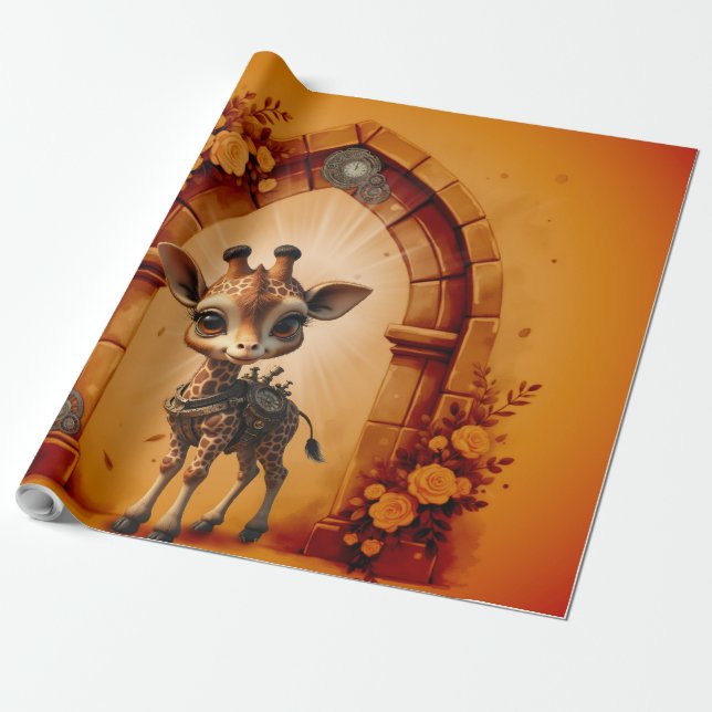 Papier Cadeau Girafe de bébé en steampunk-dessin animé (Déroulé)