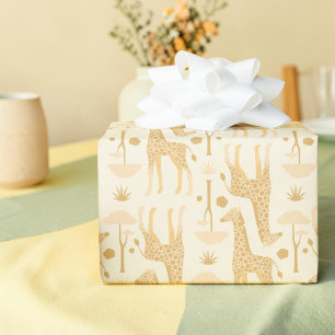 Papier Cadeau Girafe Jaune Neutre Safari Cadeau Sauvage