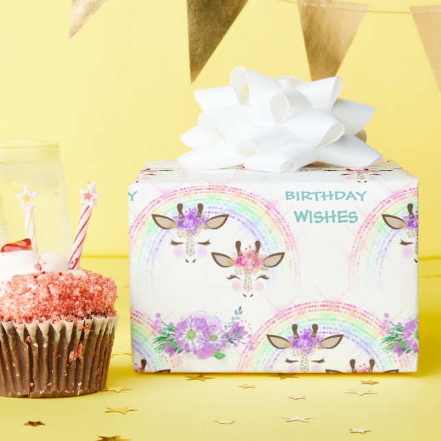 Papier Cadeau Giraffe arc-en-ciel face à l'anniversaire (Fête d'anniversaire)