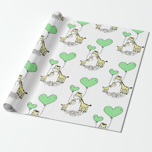 Papier Cadeau Giraffe Balloon vert Mama Baby shower garçon fille