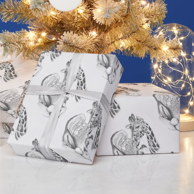Papier Cadeau Giraffe de Noël et Père Noël (Vacances)