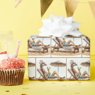 Papier Cadeau Giraffe De Plage Boire Un Cocktail