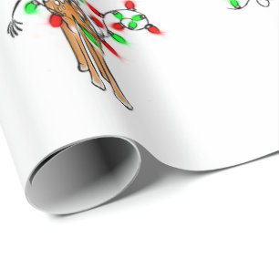 Papier Cadeau Giraffe de vacances - scintillant rouge et vert lu