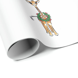 Papier Cadeau Giraffe Festive - couronne Holly rouge-vert