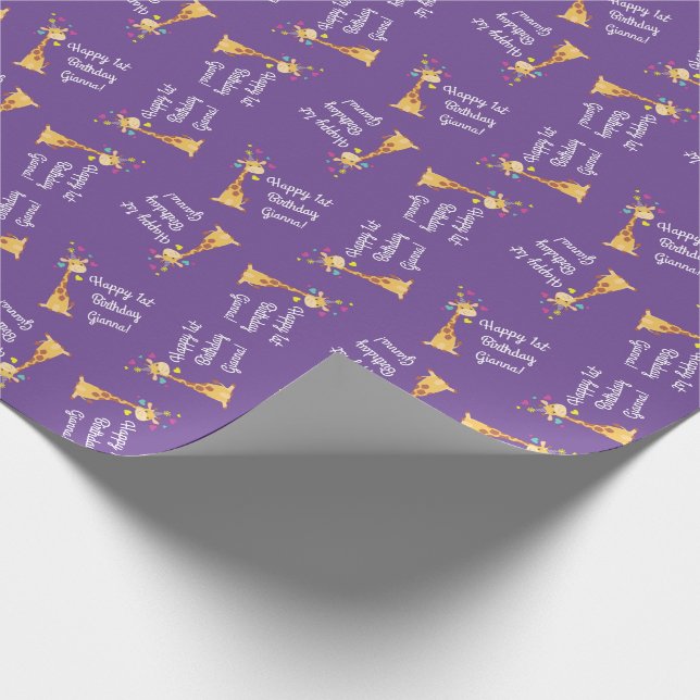 Papier Cadeau Giraffe fête d'anniversaire (Coin)
