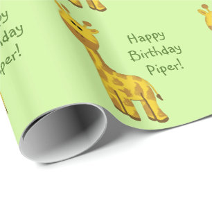 Papier Cadeau Giraffe Nom personnalisé Papier d'enveloppement