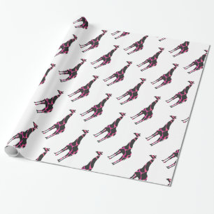 Papier Cadeau Giraffe Rose chaud et Silhouette noire