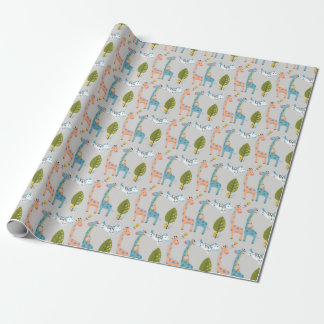 Papier Cadeau Giraffe Zebra Et Motif De Singe