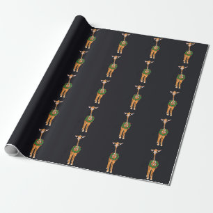 Papier Cadeau Giraffes de Noël, couronne verte rouge Holly
