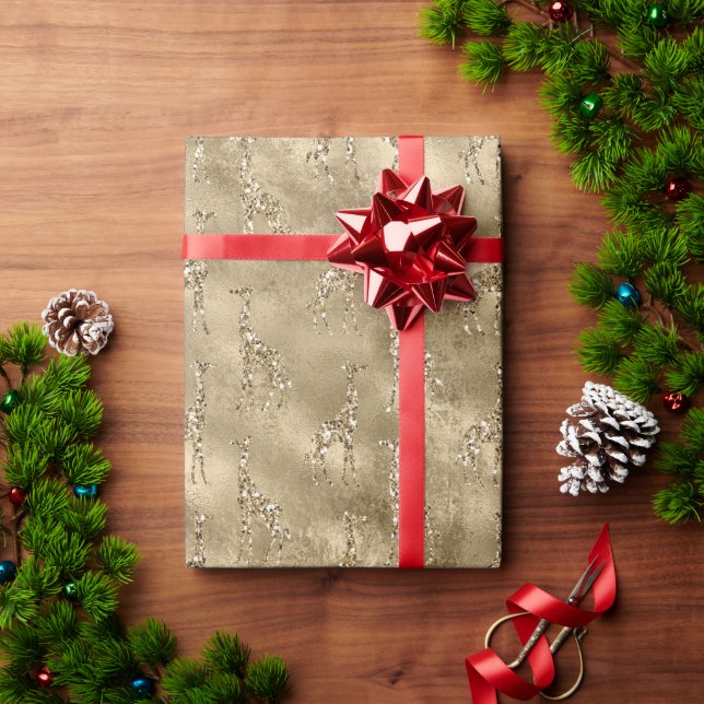 Papier Cadeau Giraffes de Parties scintillant d'or (Cadeau de vacances)