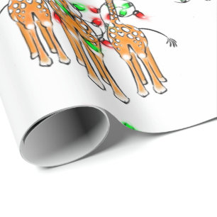 Papier Cadeau Giraffes de vacances, lumières rouge et verte scin