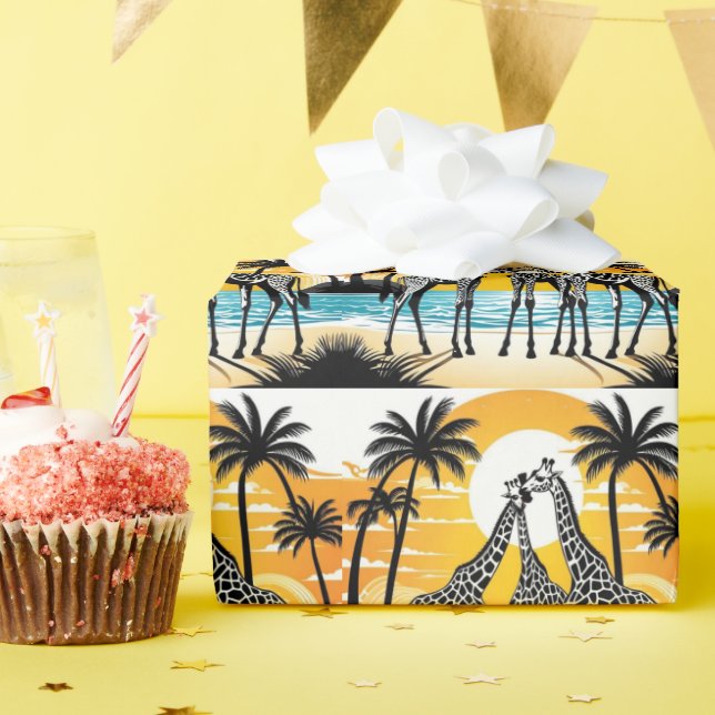 Papier Cadeau Giraffes sur la plage (Fête d'anniversaire)