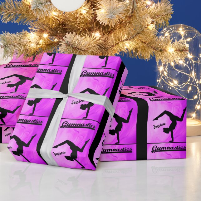 Papier Cadeau Girls Gymnastique Purple Swirl Personnalisé (Vacances)