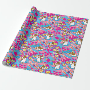 Papier Cadeau Gizmo   Pink Peace & Love Motif